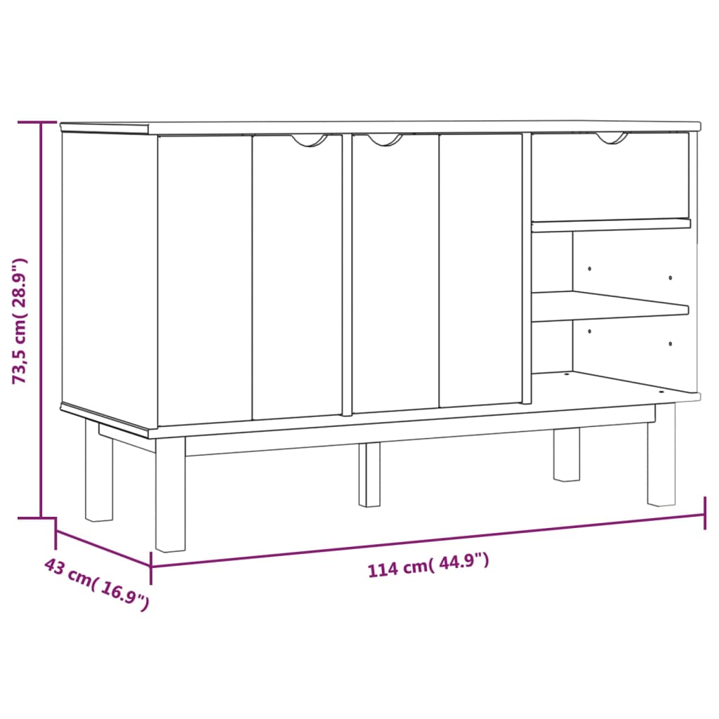 vidaXL Συρταριέρα OTTA Καφέ και Γκρι 114x43x73,5 εκ. Μασίφ Ξύλο Πεύκου