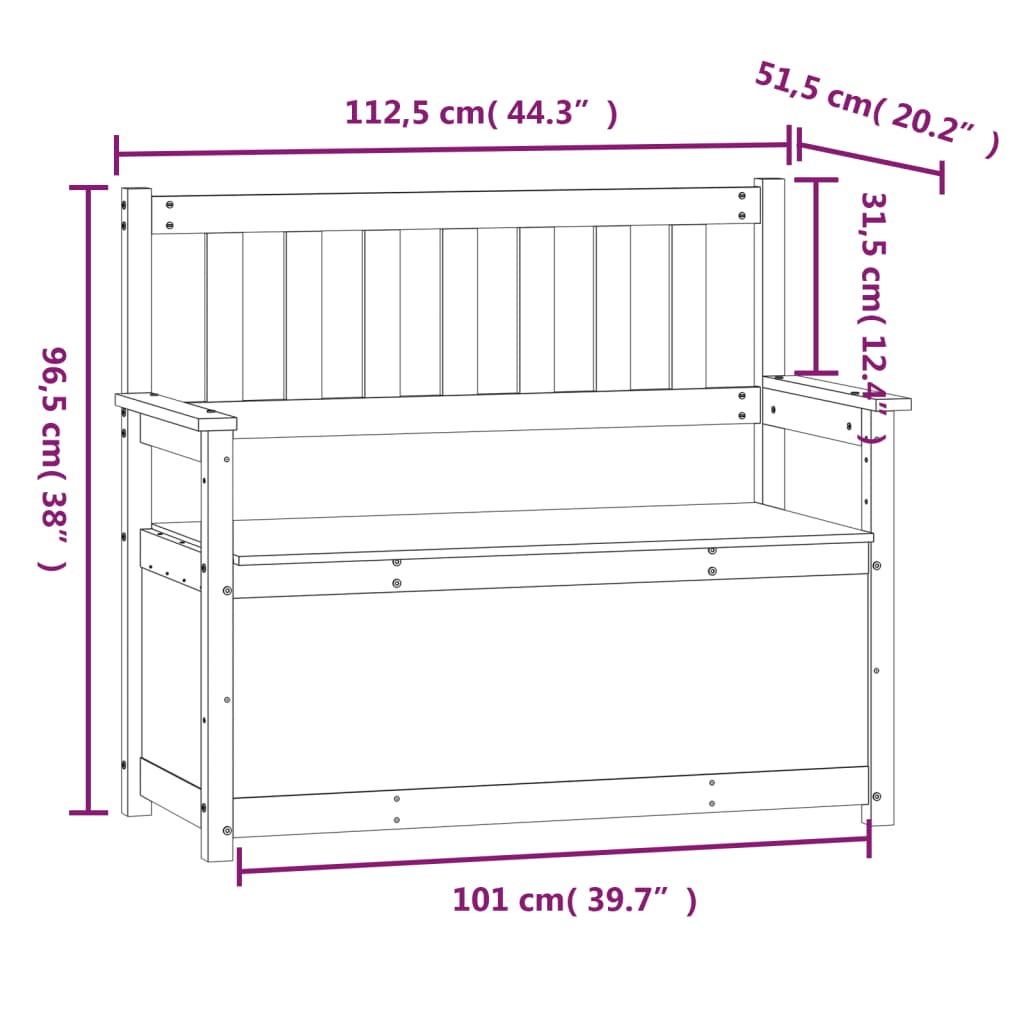 vidaXL Παγκάκι Μασίφ Ξύλο Πεύκου 112,5 x 51,5 x 96,5 εκ.