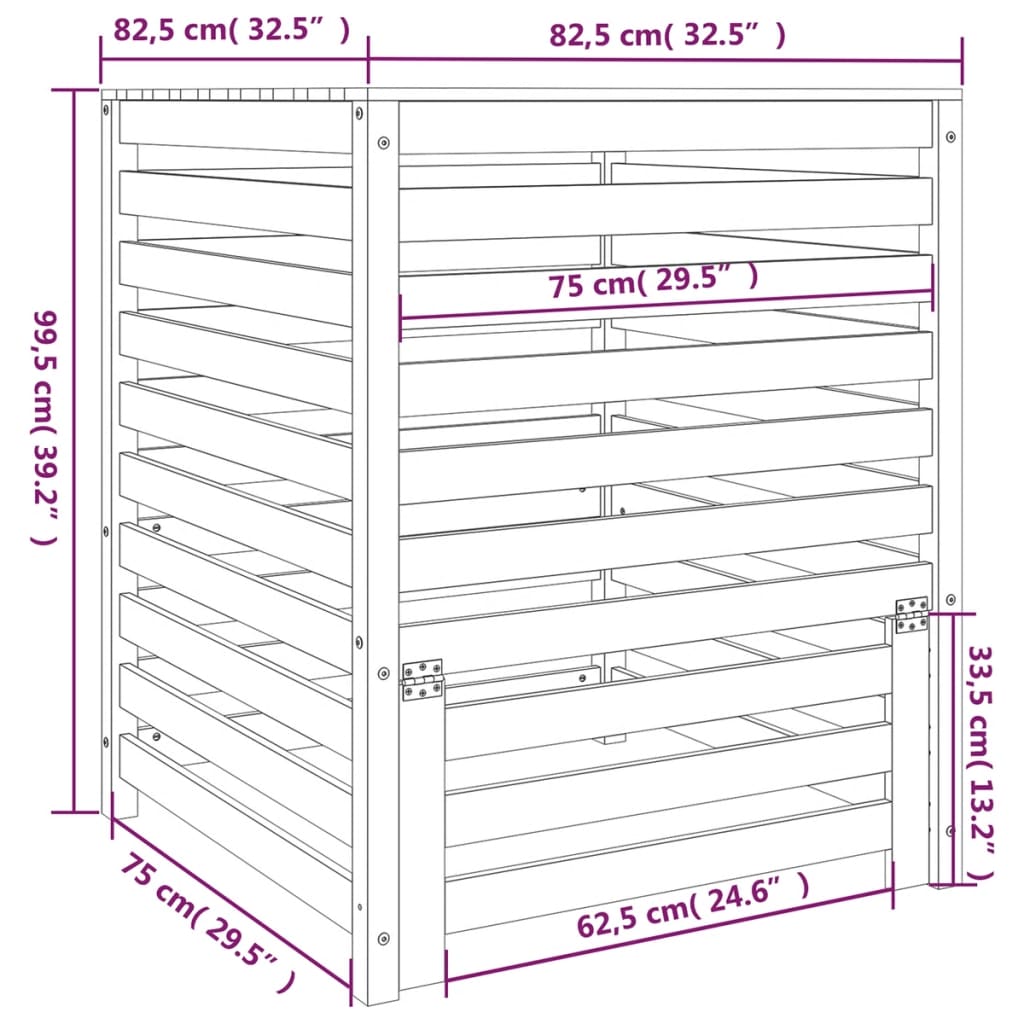 vidaXL Κομποστοποιητής 82,5 x 82,5 x 99,5 εκ. από Μασίφ Ξύλο Πεύκου