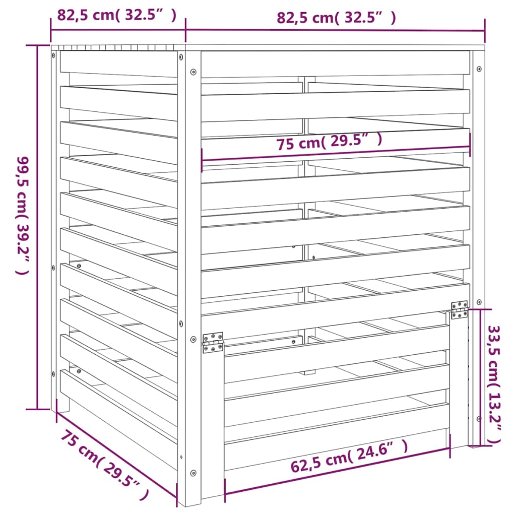 vidaXL Κομποστοποιητής Γκρι 82,5x82,5x99,5 εκ. από Μασίφ Ξύλο Πεύκου