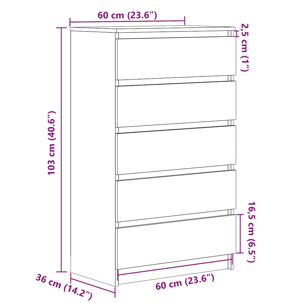 vidaXL Συρταριέρα Μαύρη 60 x 36 x 103 εκ. από Επεξεργασμένο Ξύλο