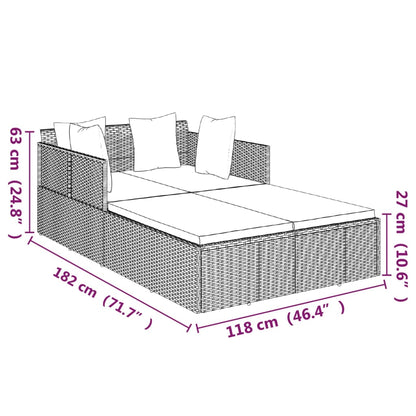 vidaXL Ξαπλώστρα Γκρι 182 x 118 x 63 εκ. Συνθετικό Ρατάν με Μαξιλάρια