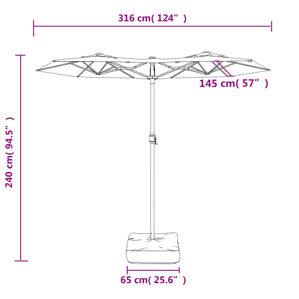 vidaXL Ομπρέλα Κήπου με Διπλή Κορυφή και LED Taupe 316 x 240 εκ.