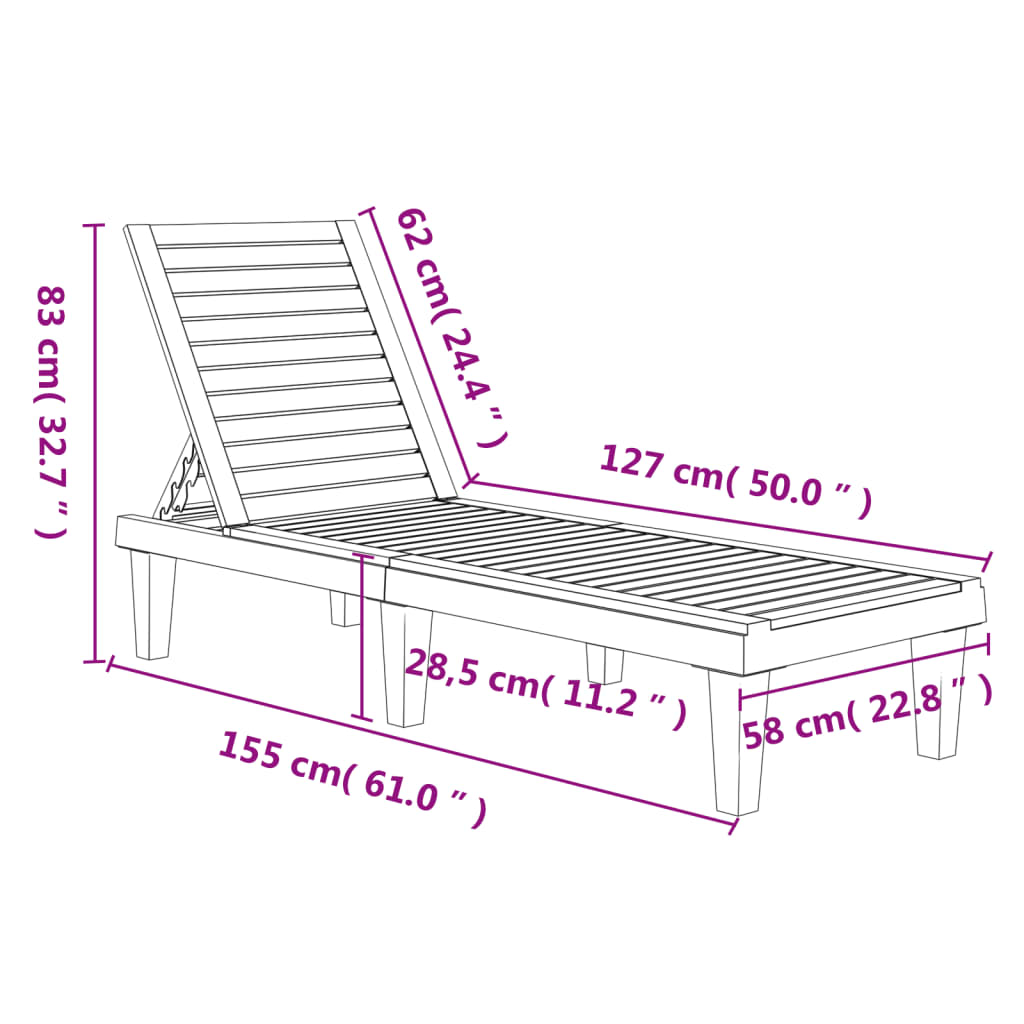 vidaXL Ξαπλώστρες 2 τεμ. Μαύρες 155 x 58 x 83 εκ. από Πολυπροπυλένιο