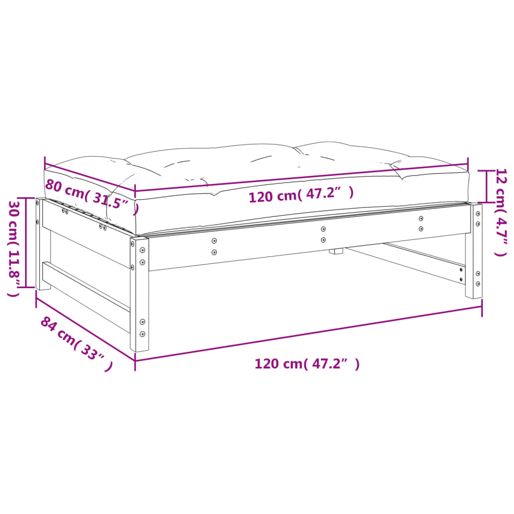 vidaXL Υποπόδιο Κήπου Μελί 120 x 80 εκ. από Μασίφ Ξύλο Πεύκου