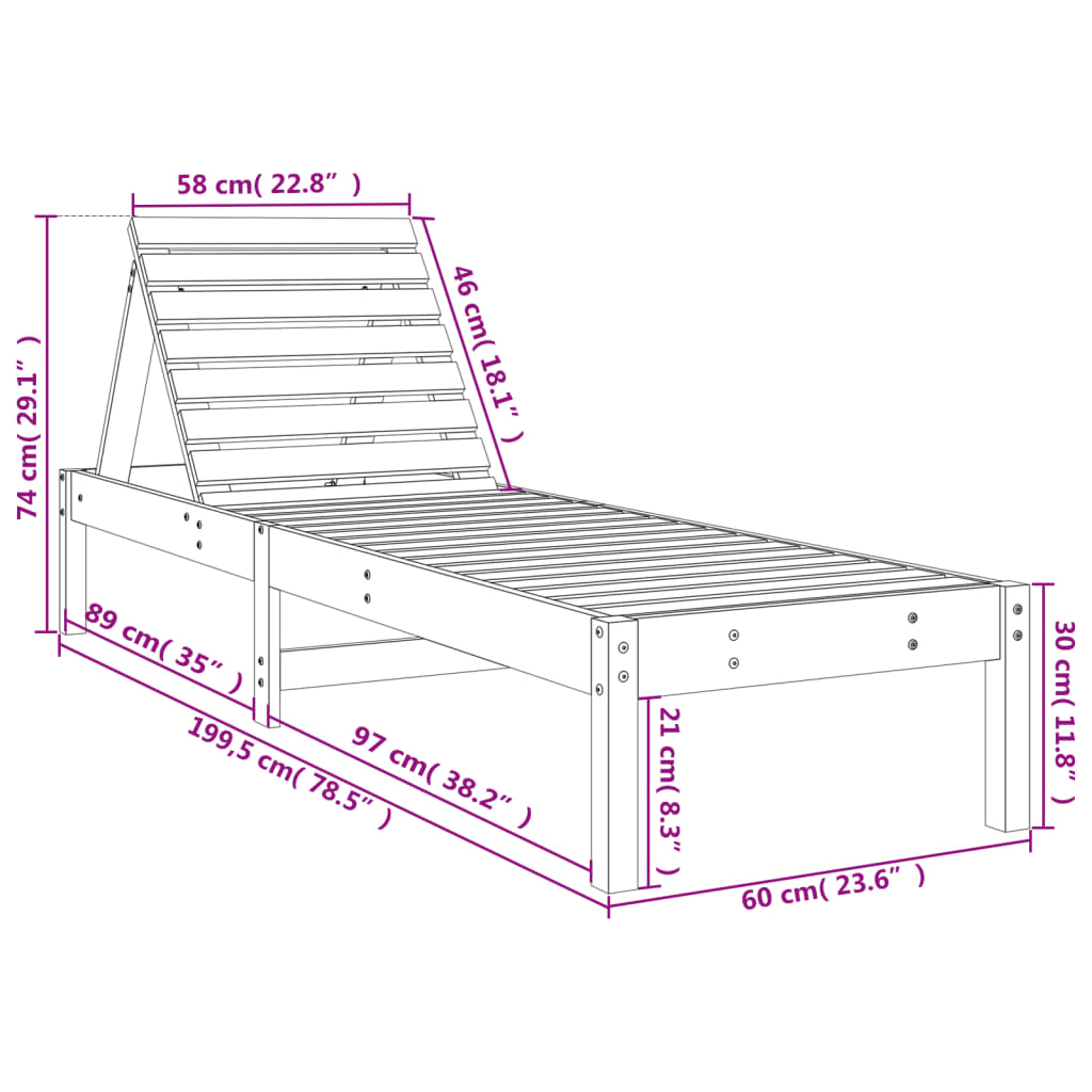 vidaXL Ξαπλώστρες 2 τεμ. Λευκές 199,5x60x74 εκ. από Μασίφ Ξύλο Πεύκου