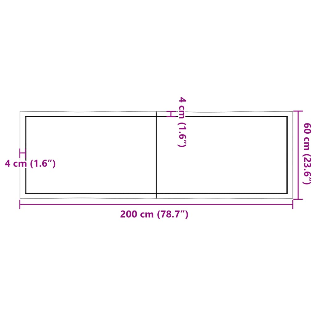 vidaXL Επιφ Τραπεζιού Αν Καφέ 200x60x(2-6)εκ.Ακατέργ. Μασίφ Ξύλο Δρυός