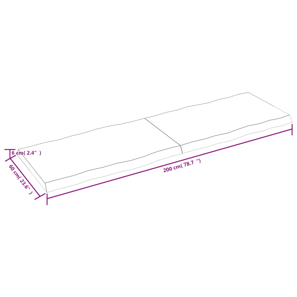 vidaXL Επιφ Τραπεζιού Αν Καφέ 200x60x(2-6)εκ.Ακατέργ. Μασίφ Ξύλο Δρυός