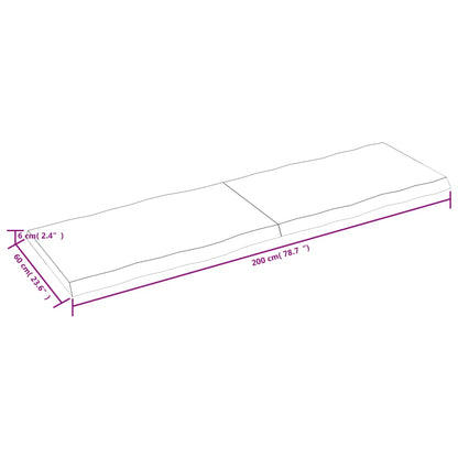 vidaXL Επιφ Τραπεζιού Αν Καφέ 200x60x(2-6)εκ.Ακατέργ. Μασίφ Ξύλο Δρυός