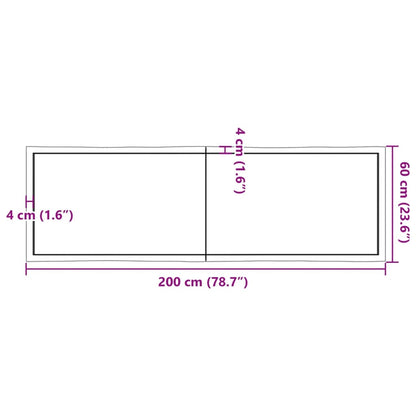 vidaXL Επιφ Τραπεζιού Αν Καφέ 200x60x(2-6)εκ.Ακατέργ. Μασίφ Ξύλο Δρυός