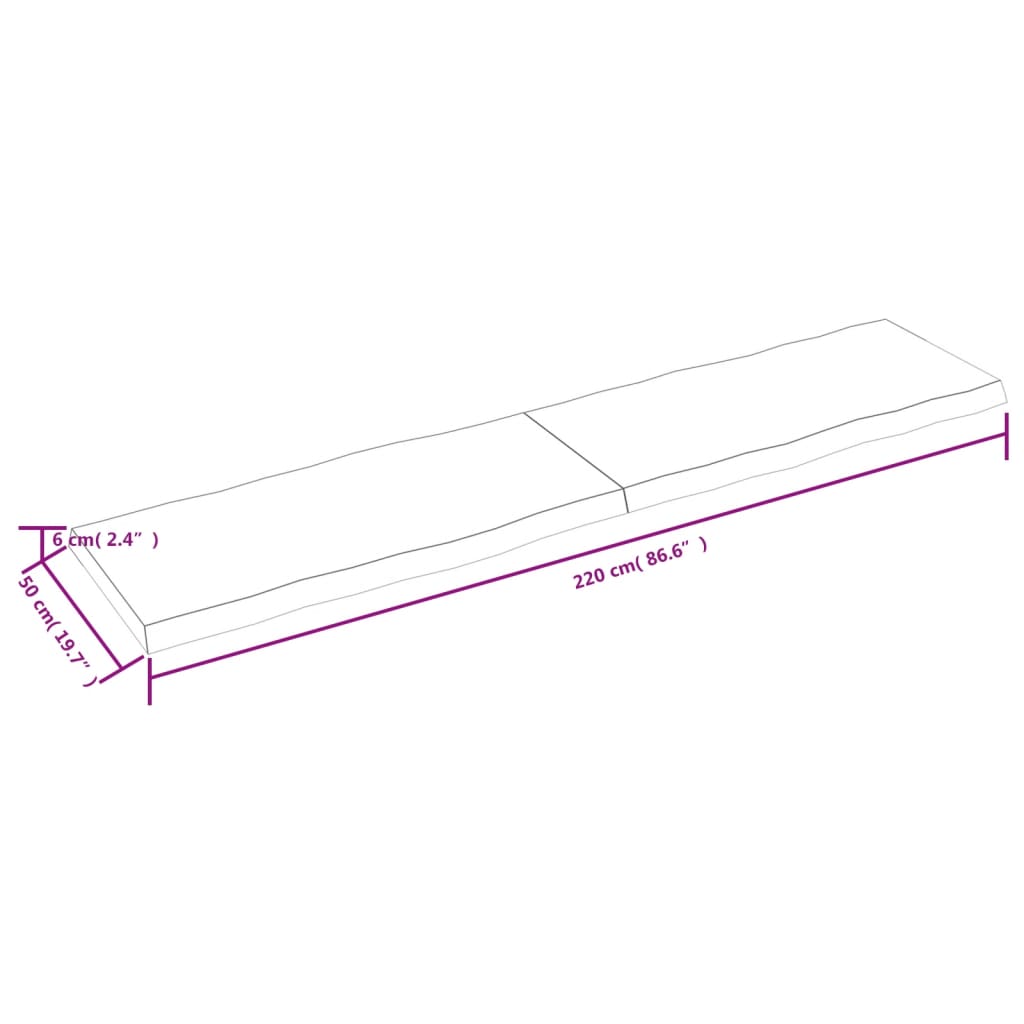 vidaXL Επιφ Τραπεζιού Αν Καφέ 220x50x(2-6)εκ.Ακατέργ. Μασίφ Ξύλο Δρυός