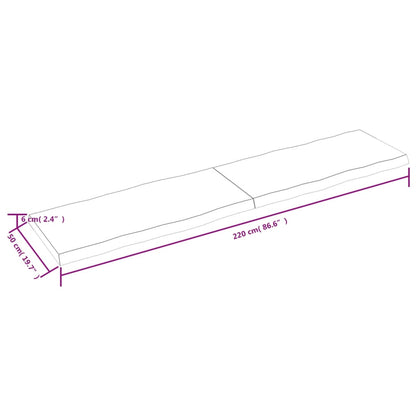 vidaXL Επιφ Τραπεζιού Αν Καφέ 220x50x(2-6)εκ.Ακατέργ. Μασίφ Ξύλο Δρυός