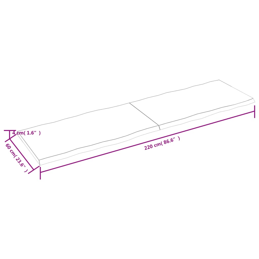 vidaXL Επιφ Τραπεζιού Αν Καφέ 220x60x(2-4)εκ.Ακατέργ. Μασίφ Ξύλο Δρυός