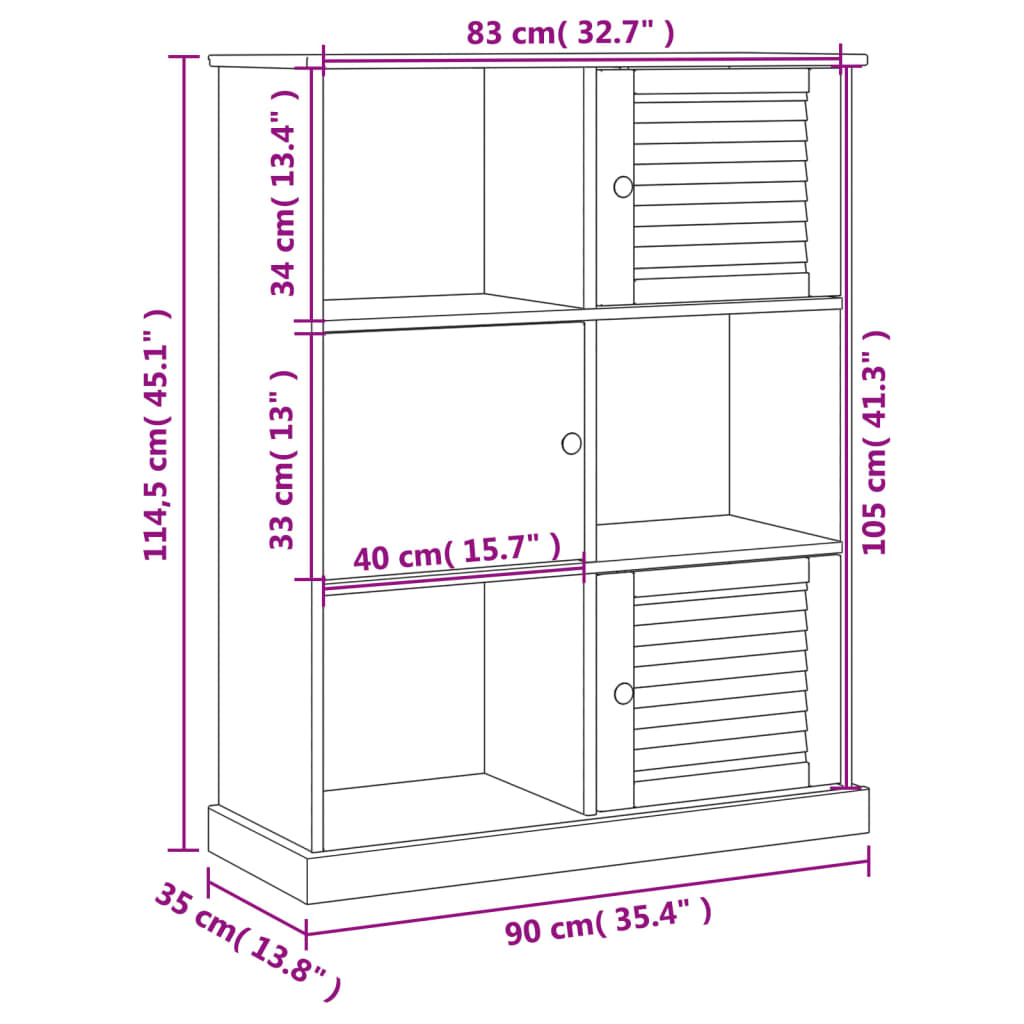 vidaXL Βιβλιοθήκη VIGO 90 x 35 x 114,5 εκ. από Μασίφ Ξύλο Πεύκου