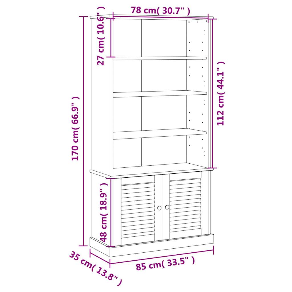 vidaXL Βιβλιοθήκη VIGO 85 x 35 x 170 εκ. από Μασίφ Ξύλο Πεύκου