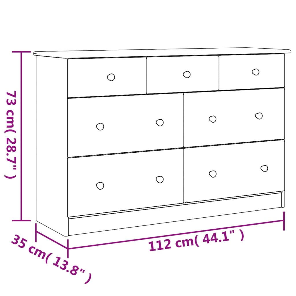 vidaXL Συρταριέρα ALTA 112 x 35 x 73 εκ. από Μασίφ Ξύλο Πεύκου