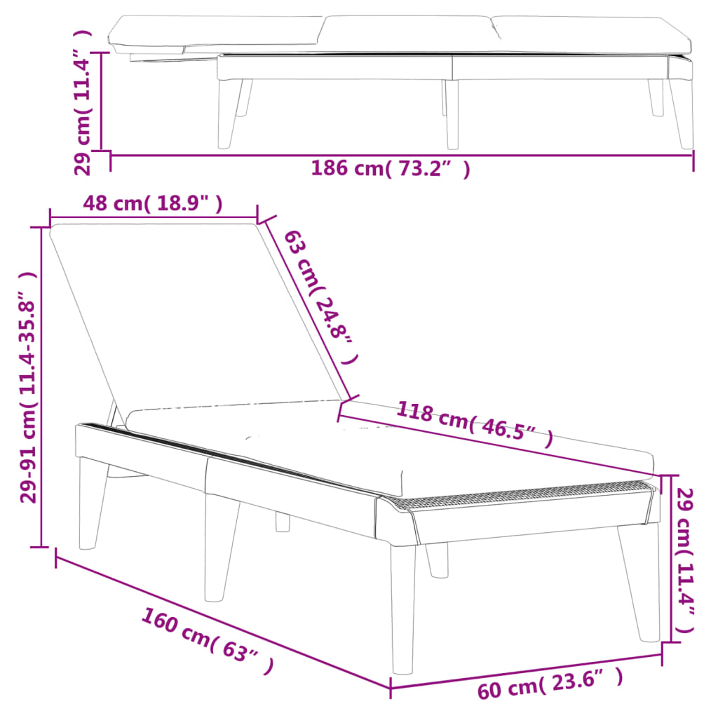 vidaXL Ξαπλώστρα με Μαξιλάρι Λευκή 186 x 60 x 29 από Πολυπροπυλένιο