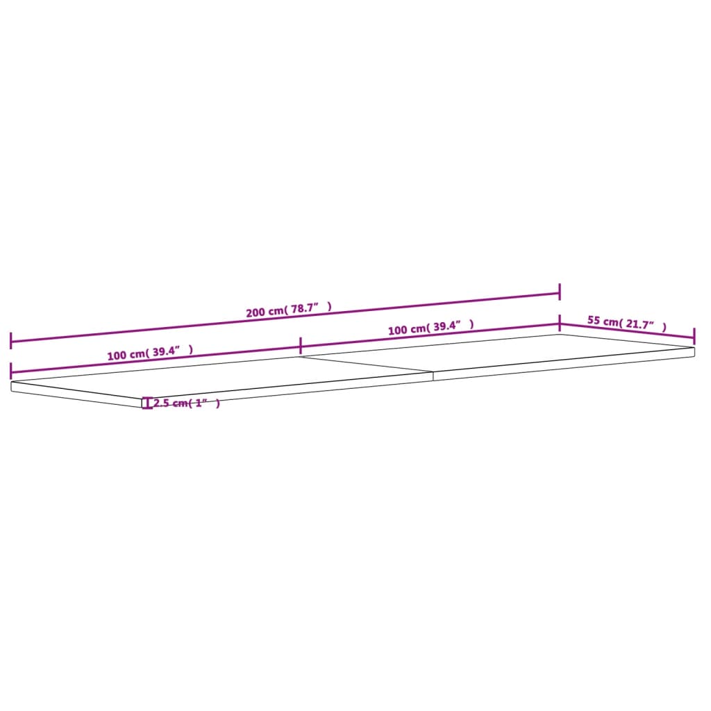 vidaXL Επιφάνεια Γραφείου 200 x 55 x 2,5 εκ. από Μασίφ Ξύλο Οξιάς