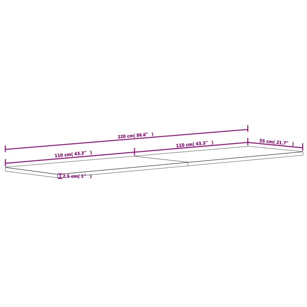 vidaXL Επιφάνεια Γραφείου 220 x 55 x 2,5 εκ. από Μασίφ Ξύλο Οξιάς