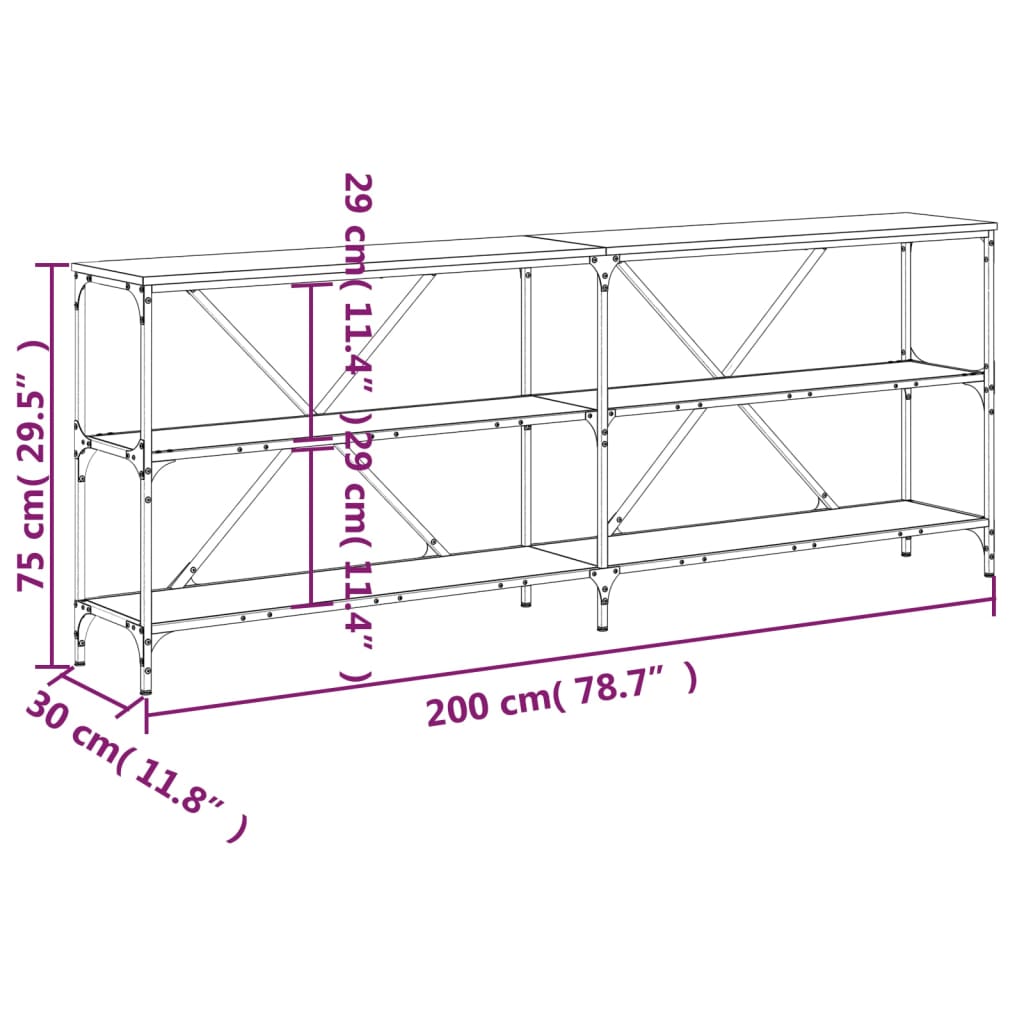 vidaXL Τραπέζι Κονσόλα Sonoma Δρυς 200x30x75 εκ. Επεξ. Ξύλο/Σίδηρος