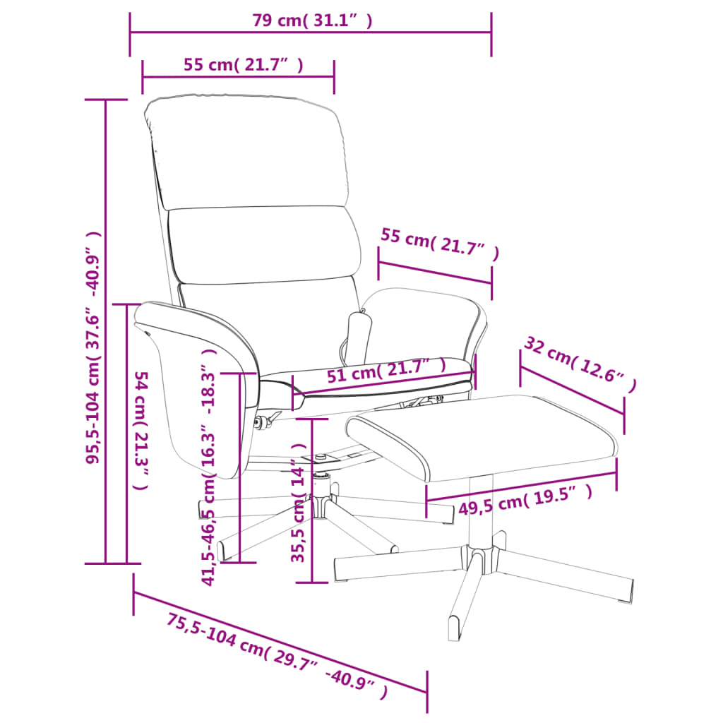 vidaXL Πολυθρόνα Μασάζ Ανακλινόμενη με Υποπόδιο Αν. Γκρι Υφασμάτινη