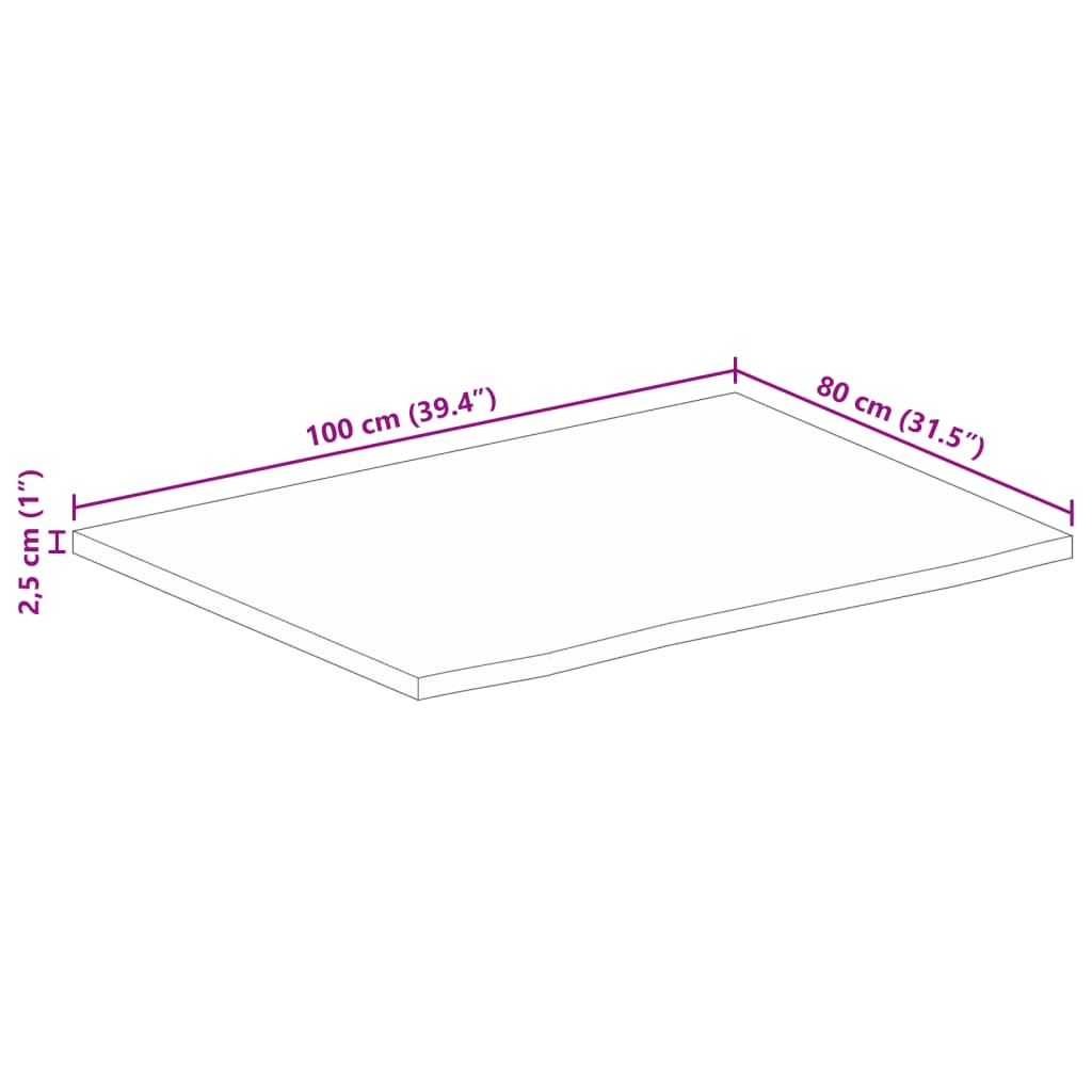 vidaXL Επιφάνεια Τραπεζιού 100x80x2,5 εκ. Live Edge Μασίφ Ξύλο Μάνγκο