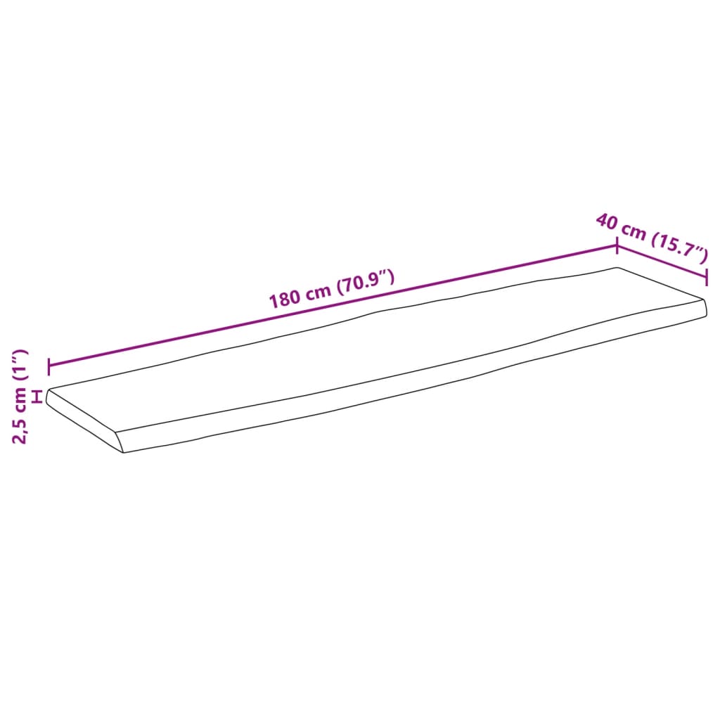 vidaXL Επιφάνεια Τραπεζιού 180x40x2,5 εκ. Live Edge Μασίφ Ξύλο Μάνγκο