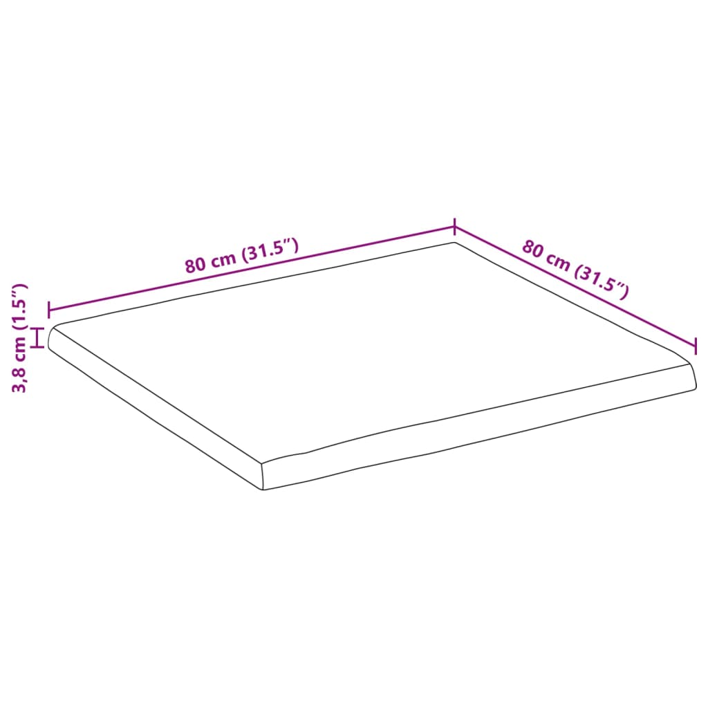 vidaXL Επιφάνεια Τραπεζιού 80x80x3,8 εκ. Live Edge Μασίφ Ξύλο Μάνγκο