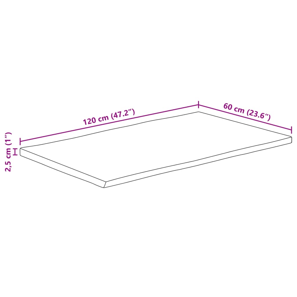 vidaXL Επιφάνεια Τραπεζιού 120x60x2,5 εκ. Live Edge Μασίφ Ξύλο Μάνγκο