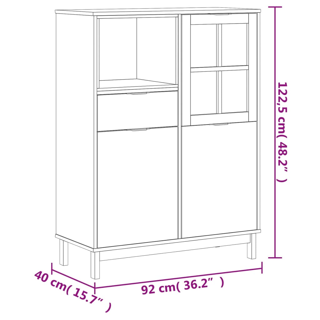 vidaXL Συρταριέρα FLAM 92x40x122,5εκ Μασίφ Ξύλο Πεύκο με Γυάλινη Πόρτα