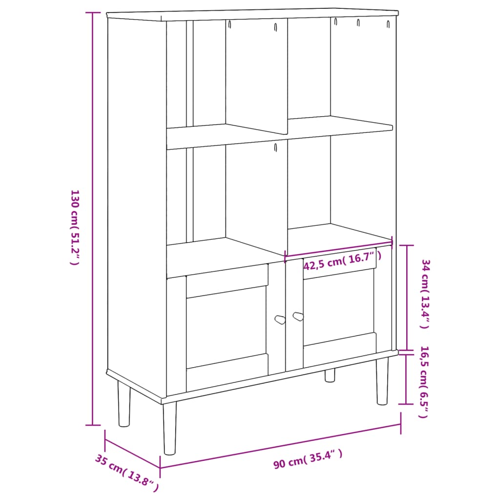 vidaXL Βιβλιοθήκη SENJA Μαύρο / Ρατάν 90x35x130 εκ. Μασίφ Ξύλο Πεύκου