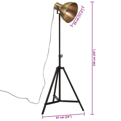 vidaXL Φωτιστικό Δαπέδου 25 W Αντικέ Ορείχαλκος 61x61x90/150 εκ. Ε27