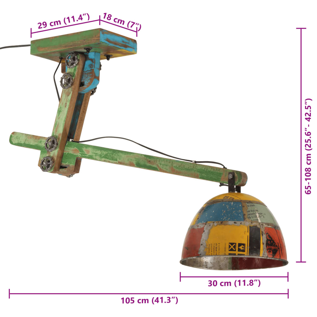 vidaXL Φωτιστικό Οροφής 25 W Πολύχρωμο 105x30x65-108 εκ. Ε27