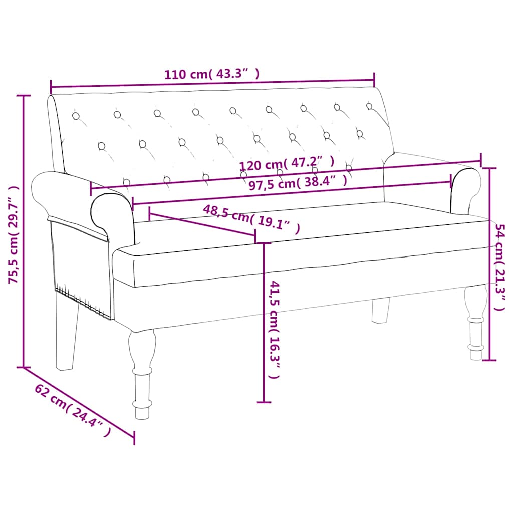 vidaXL Παγκάκι με Πλάτη Σκούρο Γκρι 120x62x75.5 εκ.