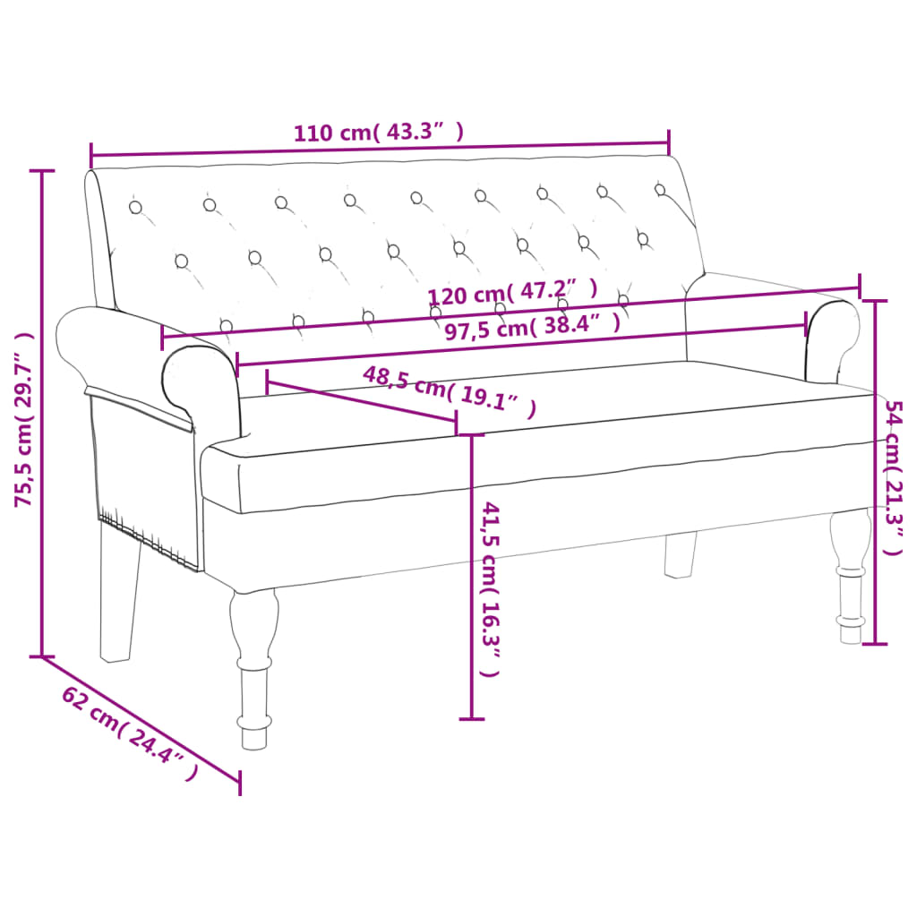 vidaXL Παγκάκι με Πλάτη Μπλε 120 x 62 x 75,5 εκ. Υφασμάτινο