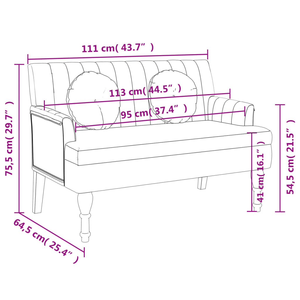 vidaXL Παγκάκι με Μαξιλάρια Αν. Γκρι 113 x 64,5 x 75,5 εκ. Υφασμάτινο