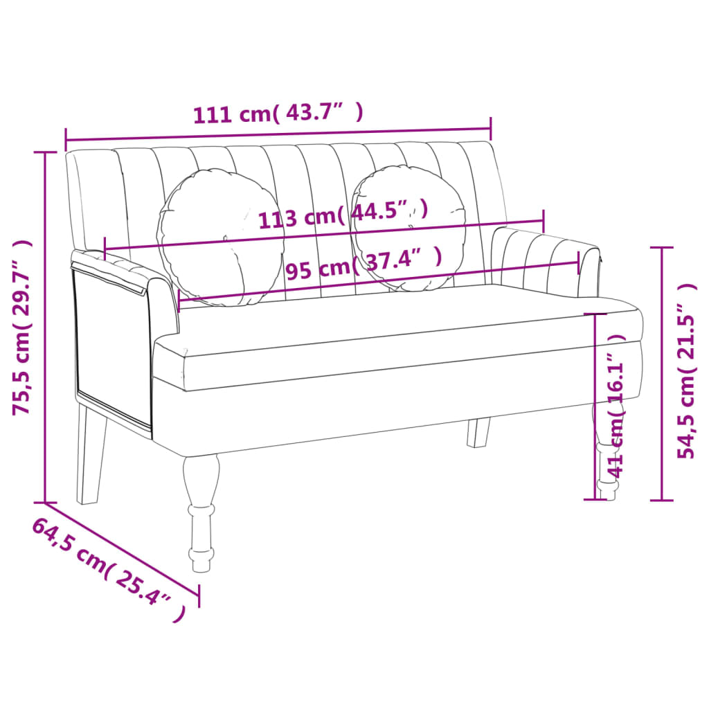 vidaXL Παγκάκι Λινό με Μαξιλάρια 113 x 64,5 x 75,5 εκ.