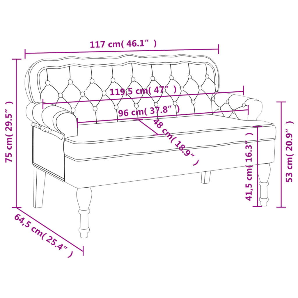 vidaXL Παγκάκι με Πλάτη Κρεμ 119,5x64,5x75 εκ. Βελούδινο