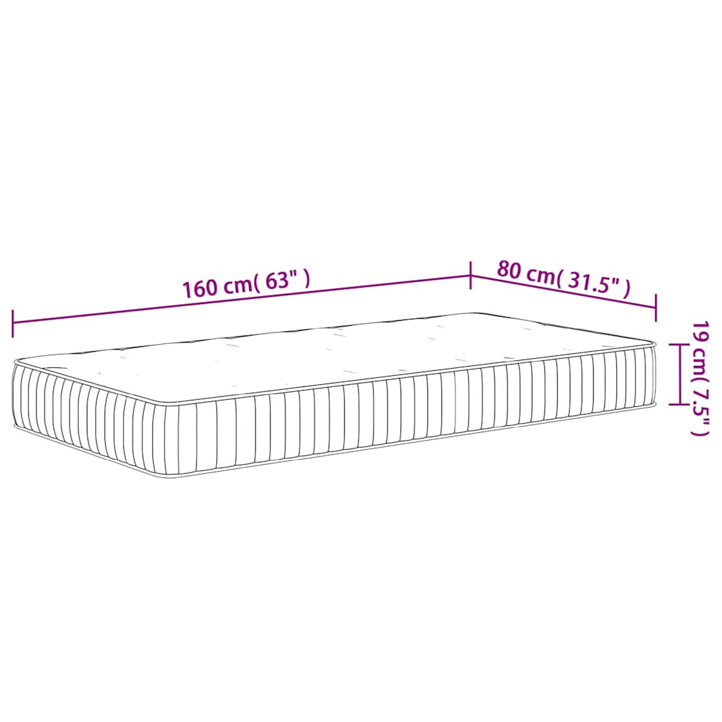 vidaXL Στρώμα με Pocket Springs για Παιδιά Μεσαία Σκληρότητα 80x160εκ.