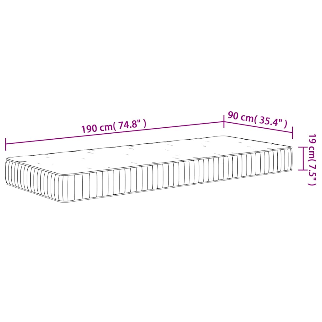 vidaXL Στρώμα με Pocket Springs Medium 90x190 εκ. Μονό