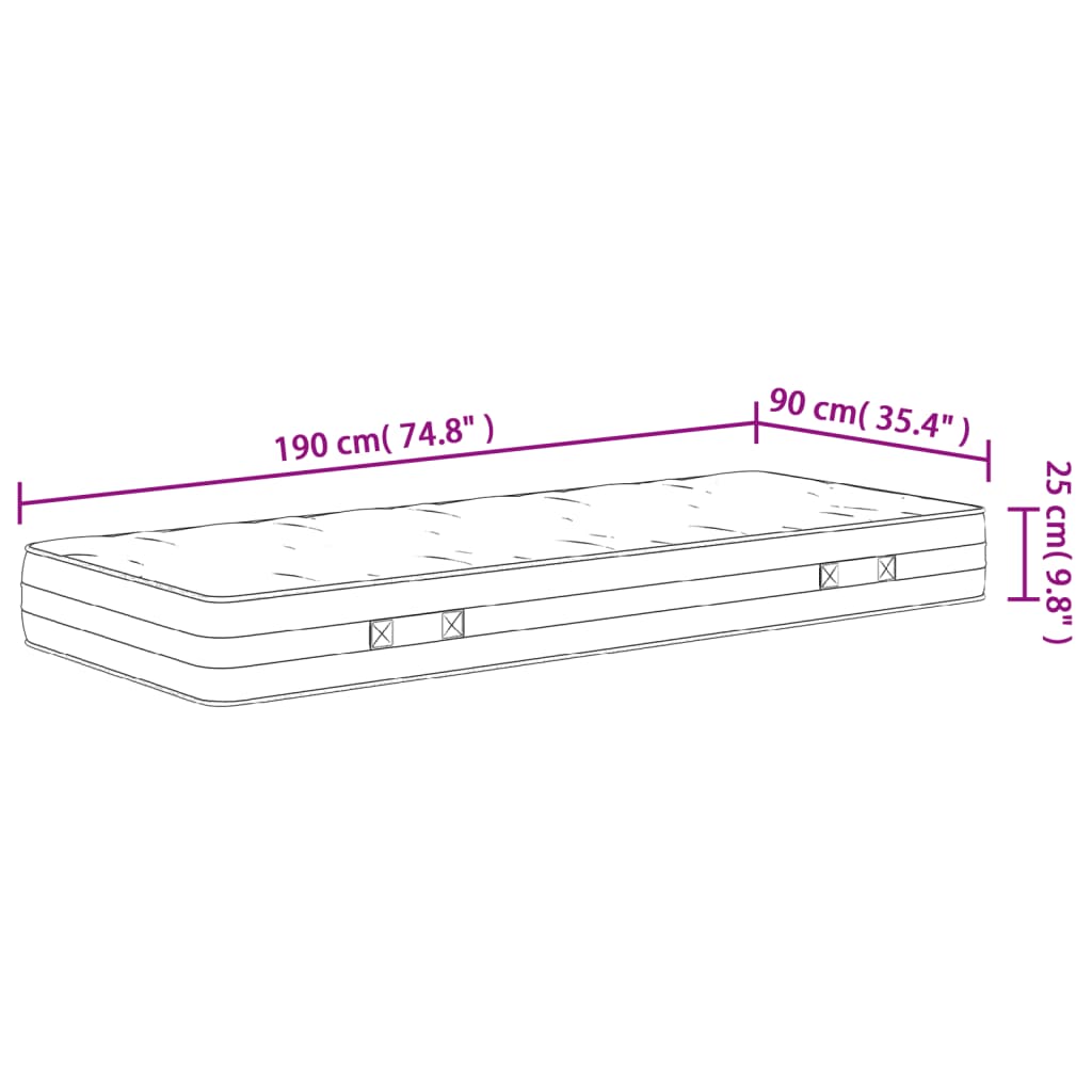 vidaXL Στρώμα με Pocket Springs Μεσαία Σκληρότητα 90x200 εκ. Μονό