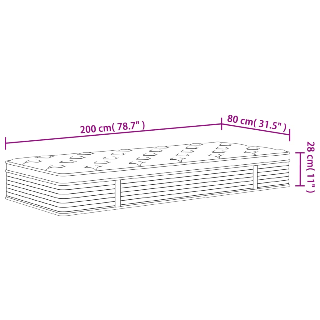 vidaXL Στρώμα με Pocket Springs Μεσαία Σκληρότητα 80 x 200 εκ.