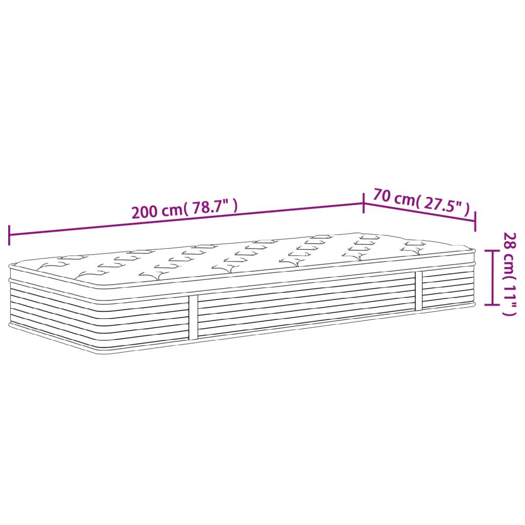 vidaXL Στρώμα με Pocket Springs Μεσαία Σκληρότητα 70x200 εκ.