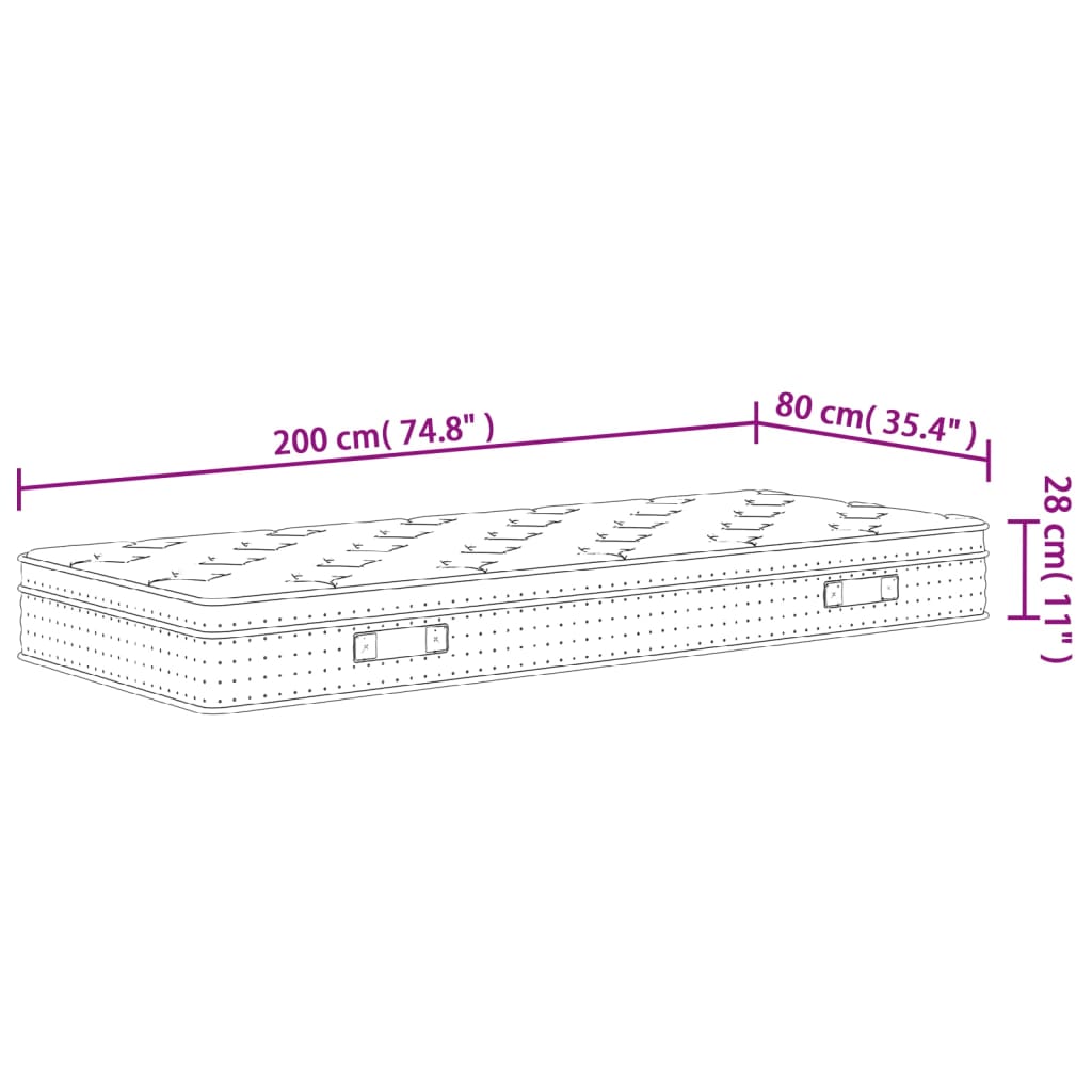 vidaXL Στρώμα με Pocket Springs Μεσαία Σκληρότητα 80 x 200 εκ.