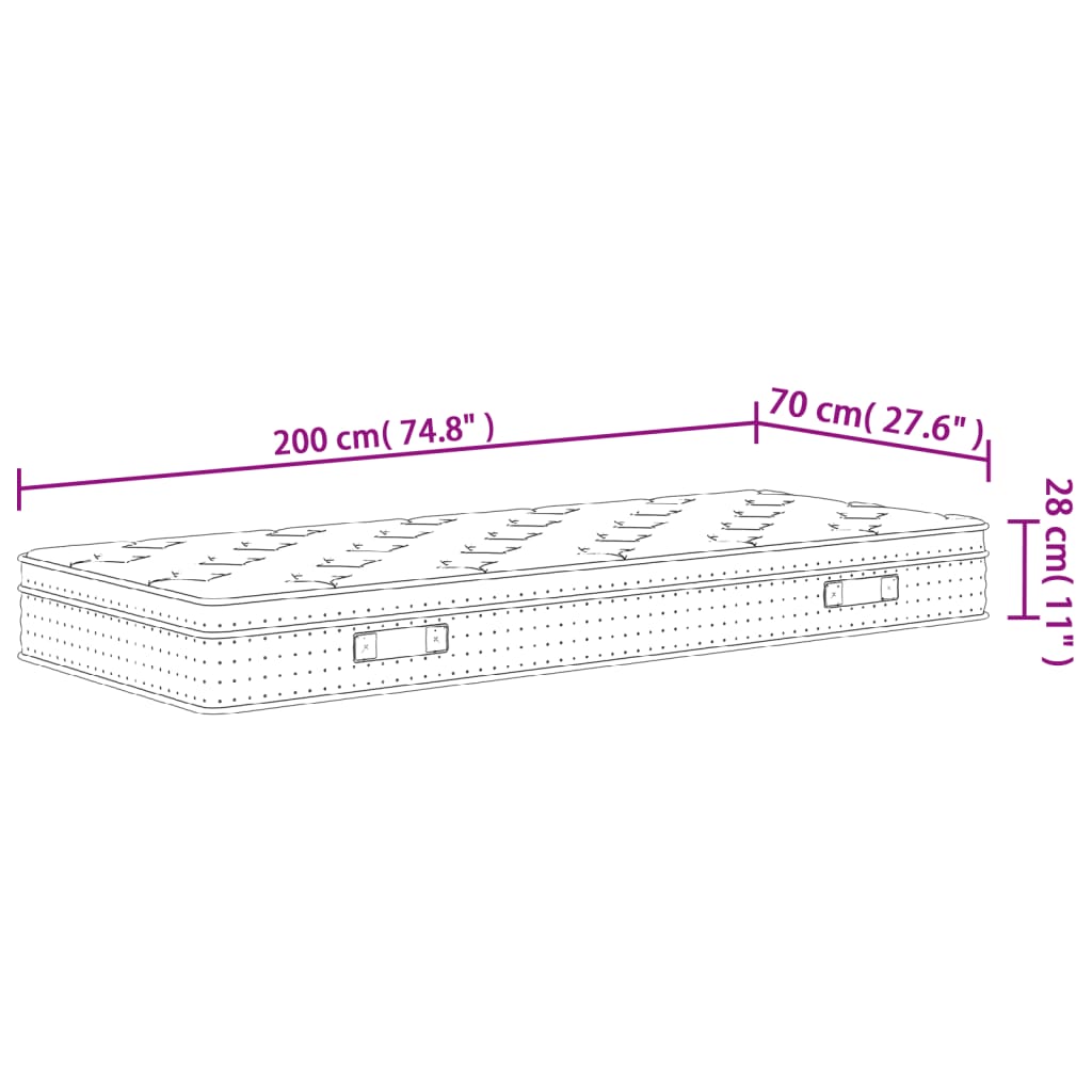 vidaXL Στρώμα με Pocket Springs Μεσαία Σκληρότητα 70x200 εκ.