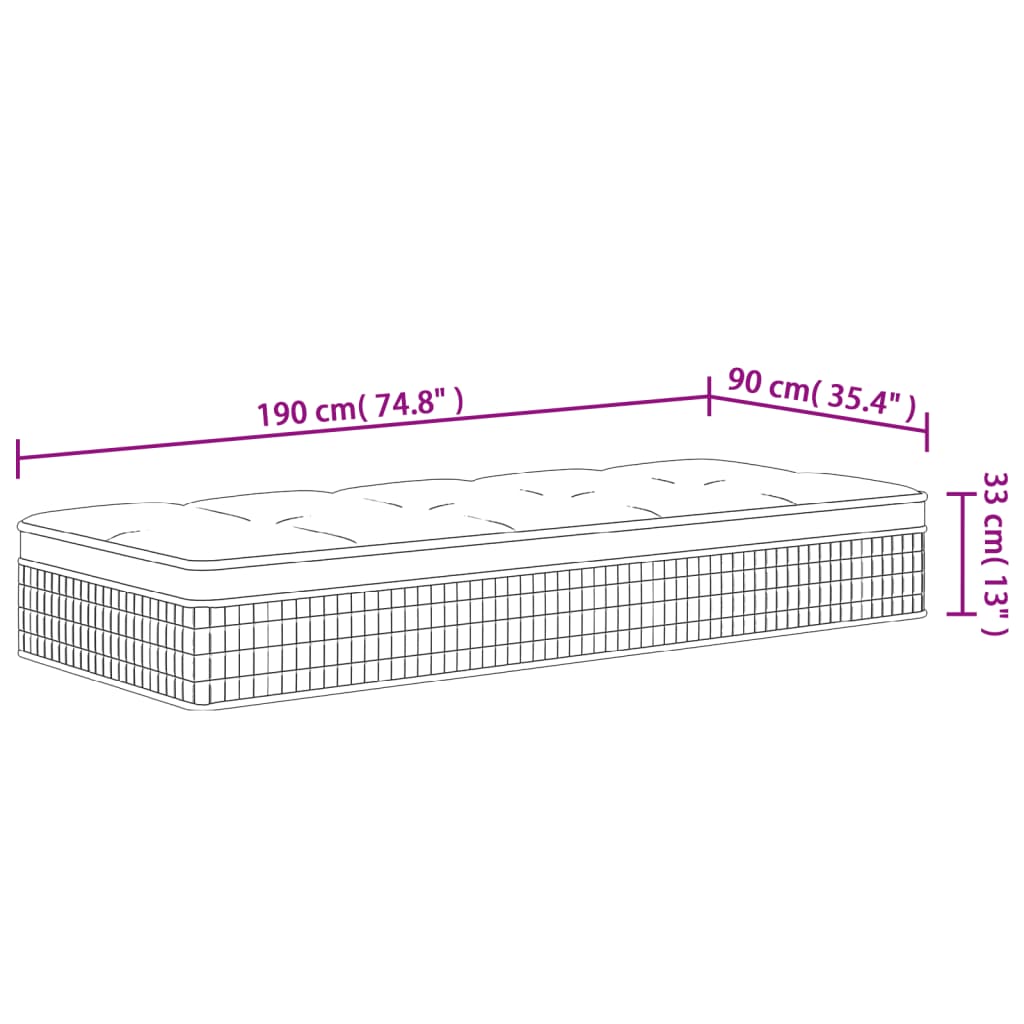 vidaXL Στρώμα με Pocket Springs Medium Plus 90x190 εκ. Μονό