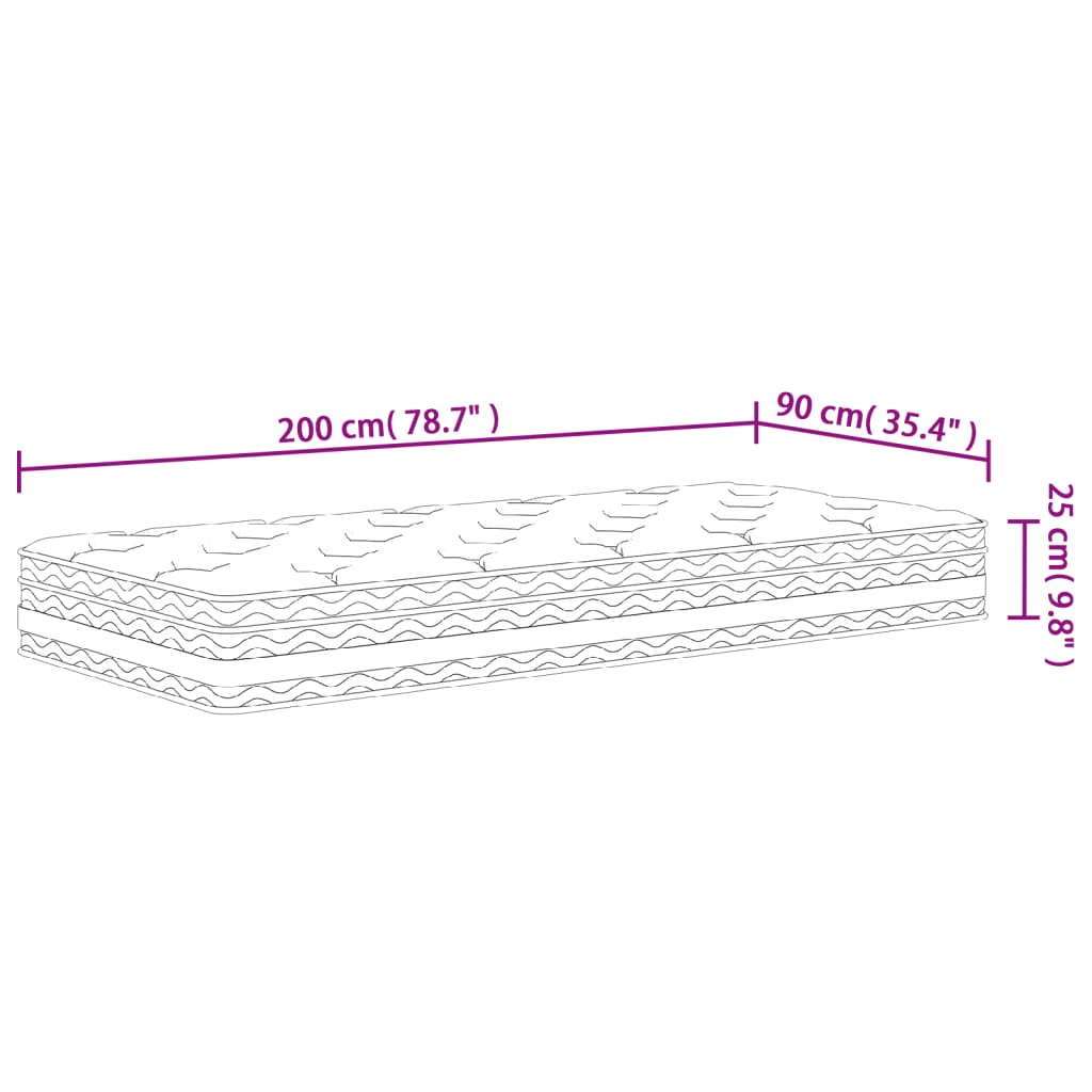 vidaXL Στρώμα με Pocket Springs Μεσαία Σκληρότητα 90x200 εκ.