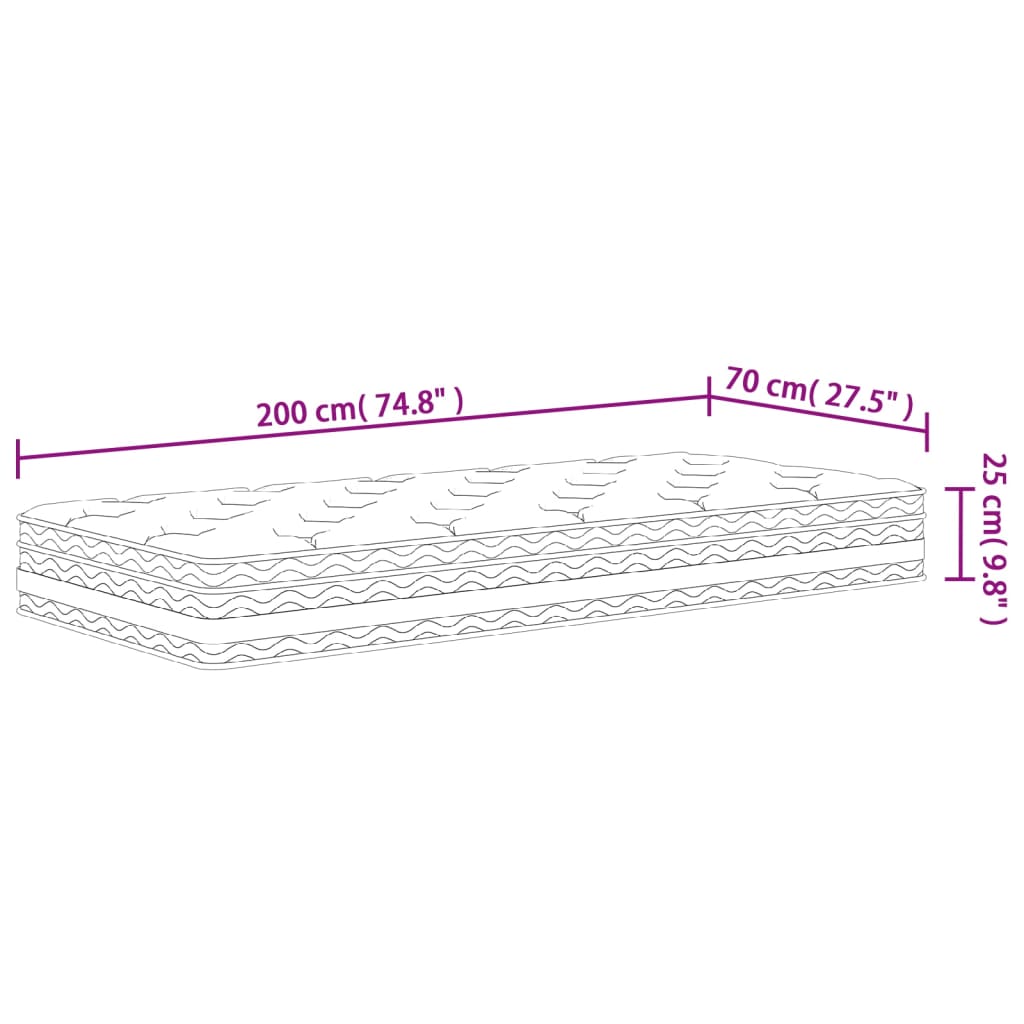 vidaXL Στρώμα με Pocket Springs Μεσαία Σκληρότητα 70x200 εκ.