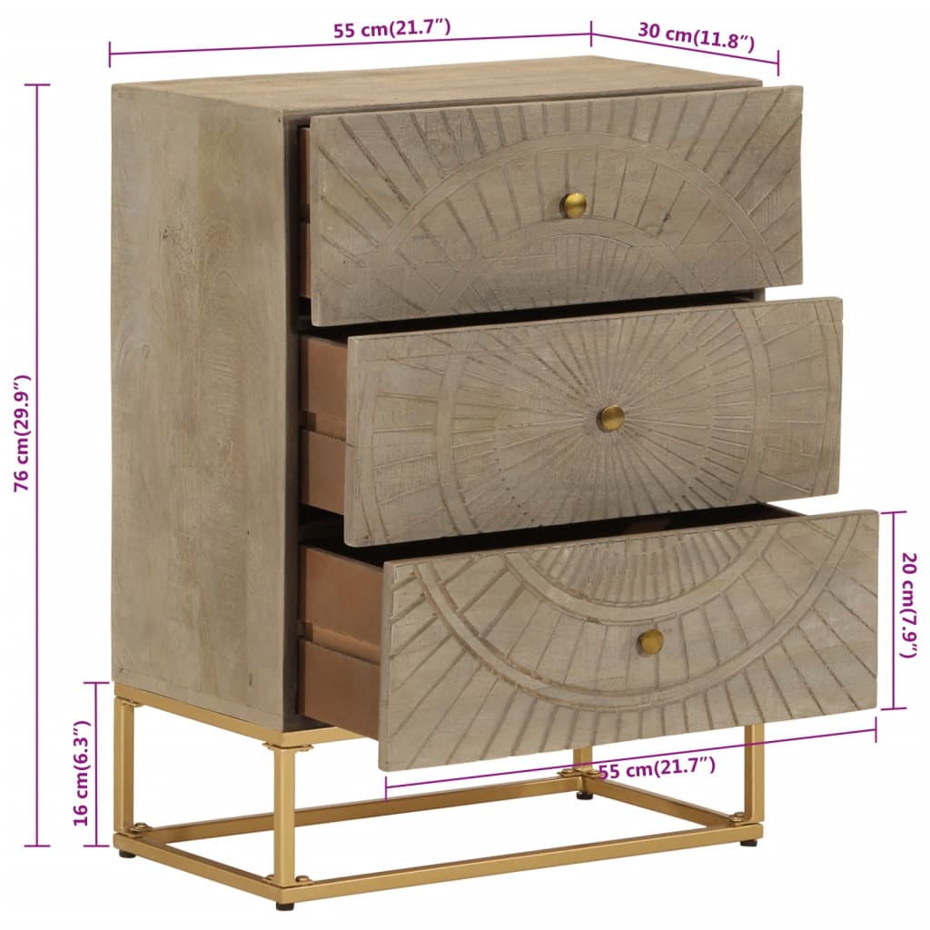 Συρταριέρα Μασίφ Ξύλο Μάνγκο & Σίδηρο 55 x 30 x 76 εκ.