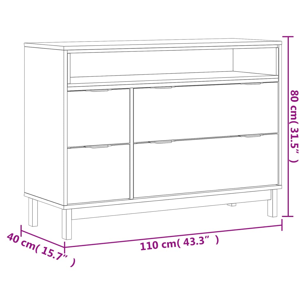 vidaXL Συρταριέρα FLAM 110 x 40 x 80 εκ. από Μασίφ Ξύλο Πεύκου